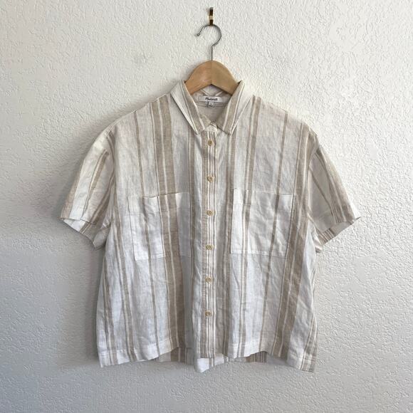 Madewell Linen-Blend Safari Shirt: Undyed Edition Natural Button Up Short Sleeve - Picture 5 of 10